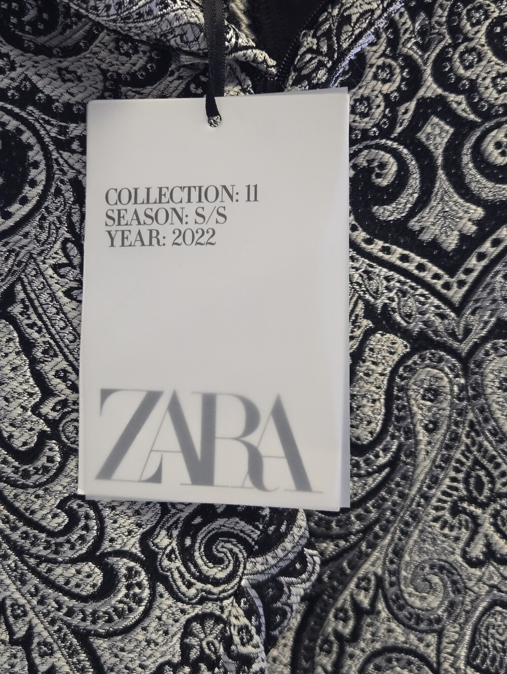 Zara Black and Silver Paisley Boot-Cut Pants